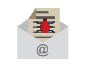 open envelop with a letter coming out with a red bug on it