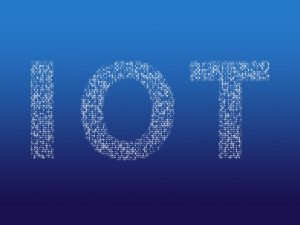 iot spelled out in white pixels